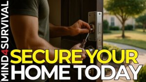 A person installing a high-security deadbolt on a well-maintained front door