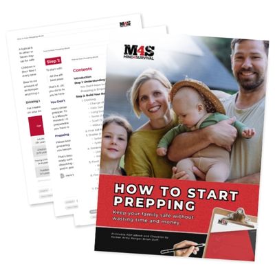 Mockup of the How to Start Prepping guide offered as a free download for new preppers.