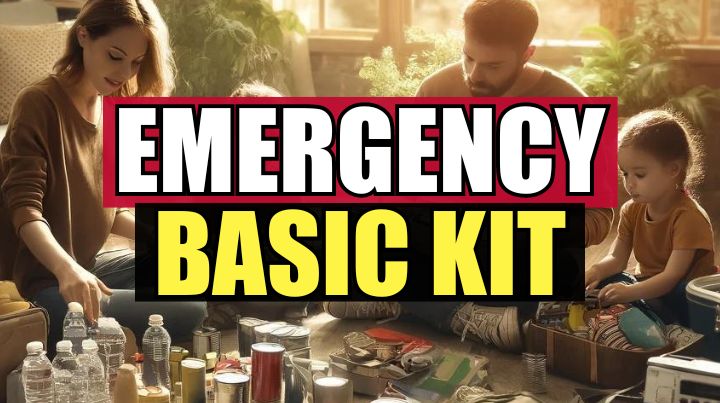 A family assembling their basic emergency kit