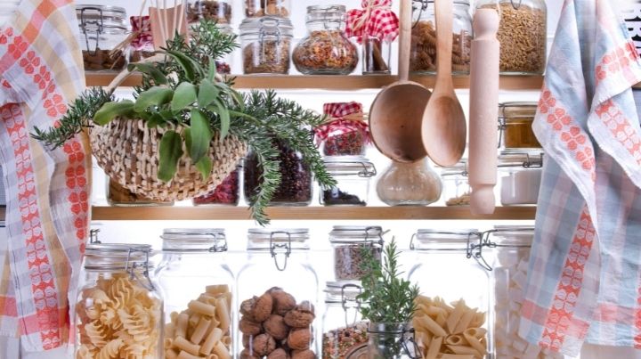 An assortment of jars filled with dried goods is a great way to hide preps in plain sight