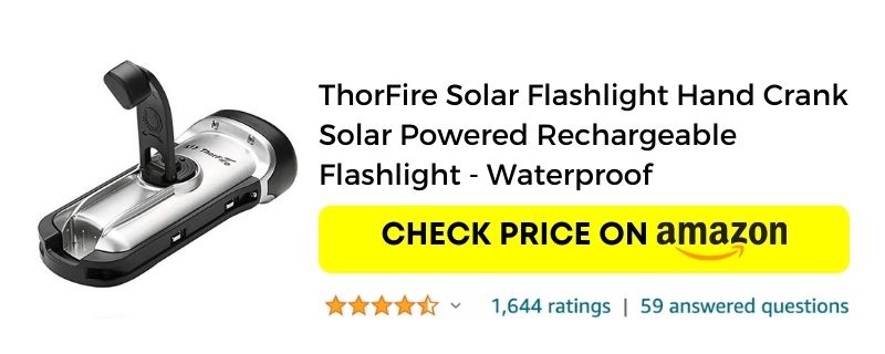 ThorFire Solar Flashlight Hand Crank Solar Powered Rechargeable Flashlight - Waterproof 
