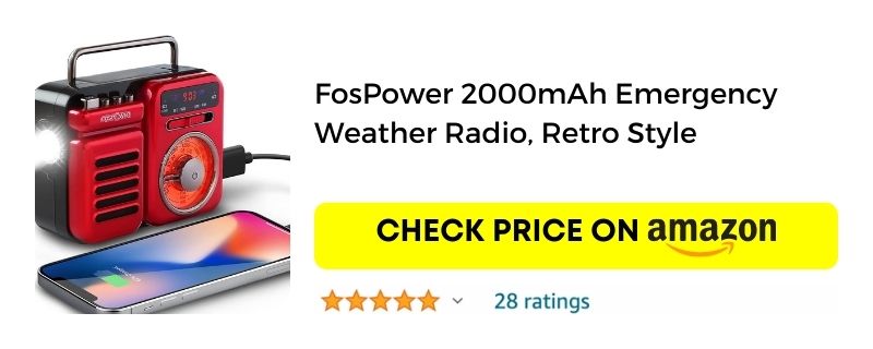 FosPower 2000mAh Emergency Weather Radio, Retro Style 