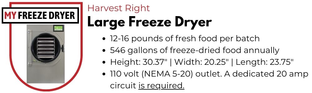Harvest Right large freeze dryer information graphic