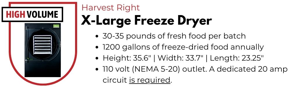 Harvest Right X-Large freeze dryer info graphic