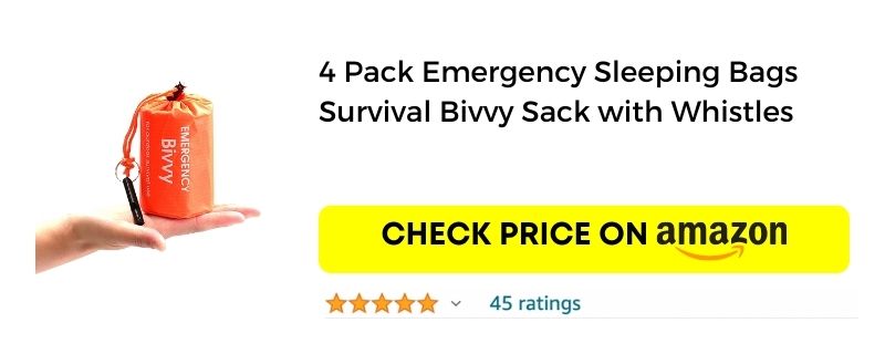 4 Pack Emergency Sleeping Bags Survival Bivvy Sack with Whistles Amazon Link