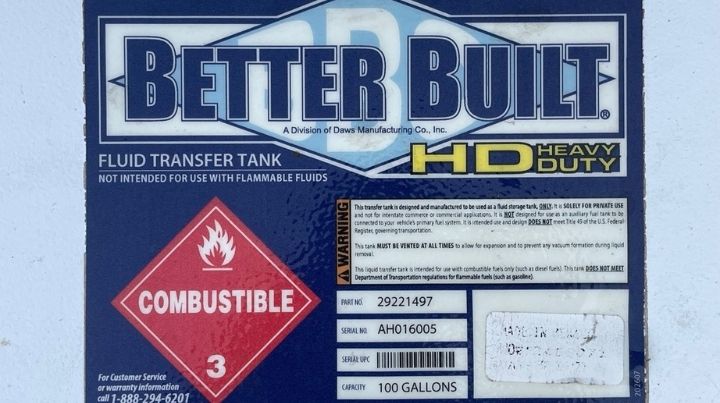 L Shaped Fuel Transfer Tank Label