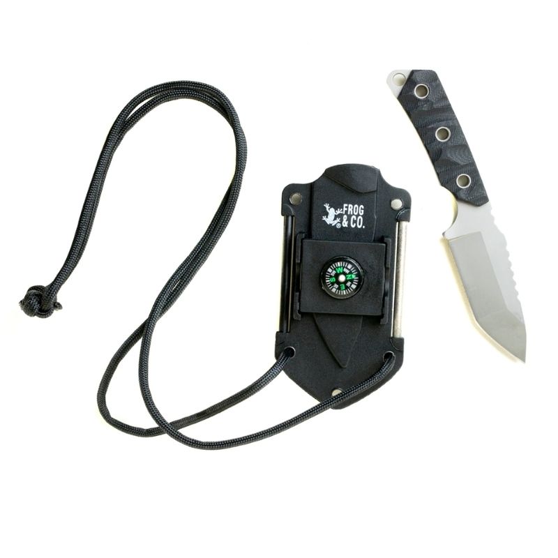 Survival Neck Knife with Sharpener, Fire Starter & Compass by Frog & CO