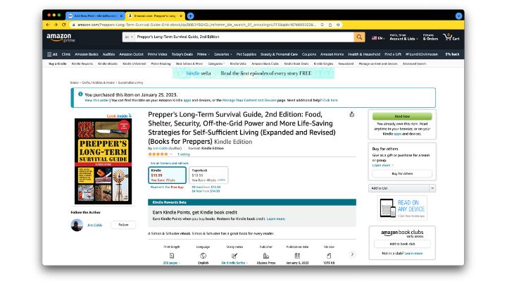 Prepper's Long-Term Survival Guide Amazon page