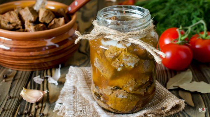 Canned meat in a Mason Jar