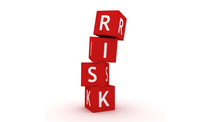 Cubes that spel out the word RISK