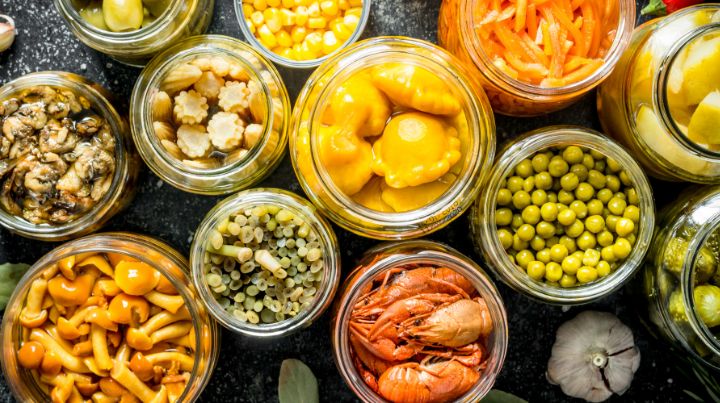 Mason Jars of Food with Lids Off