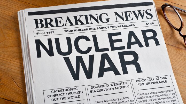 Newspaper headline that reads "Nuclear War"