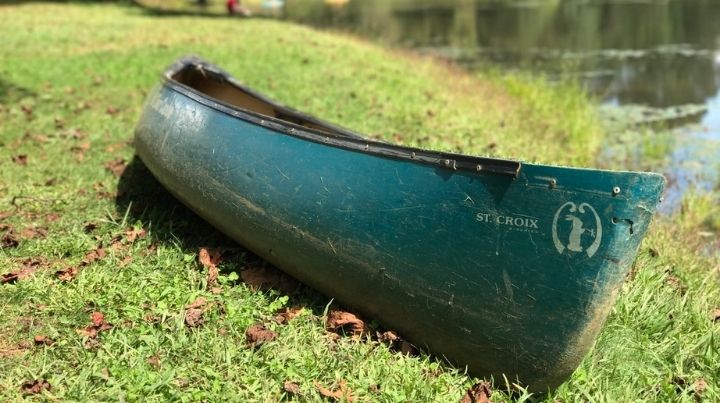 Canoes on the bank of Orchard Lake