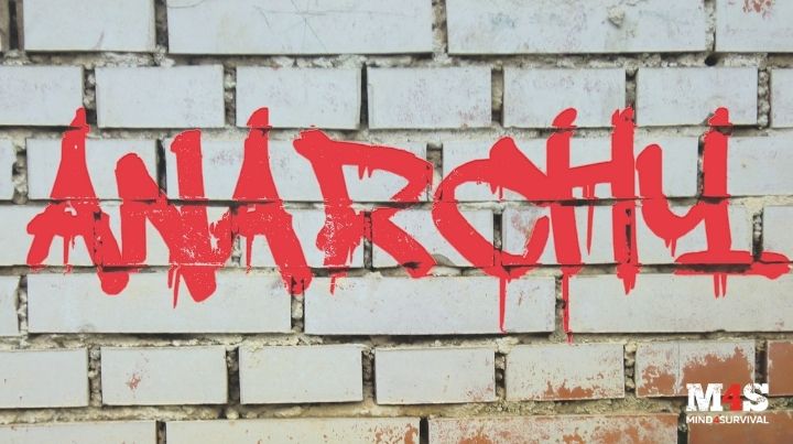 The word Anarchy on a brick wall. 