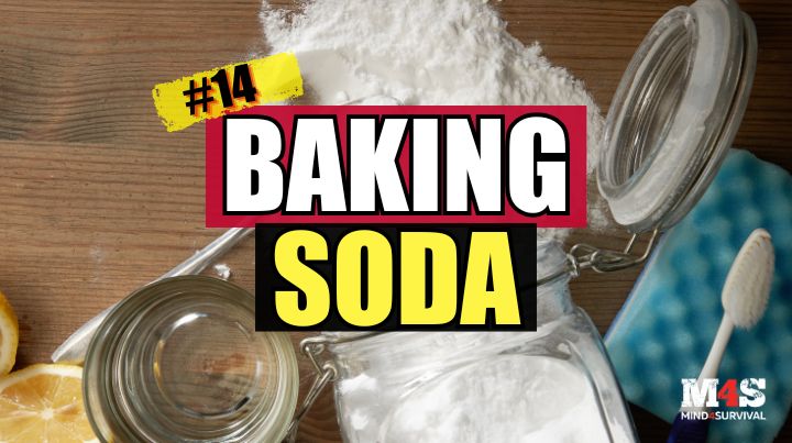 A far of baking soda sitting on a table. 