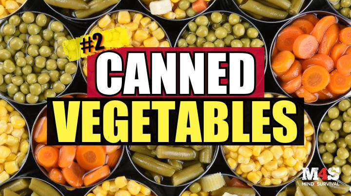 A table of canned vegetables. 
