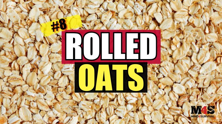 A pile of uncooked, rolled oats.