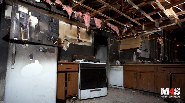 A burned kitchen. 