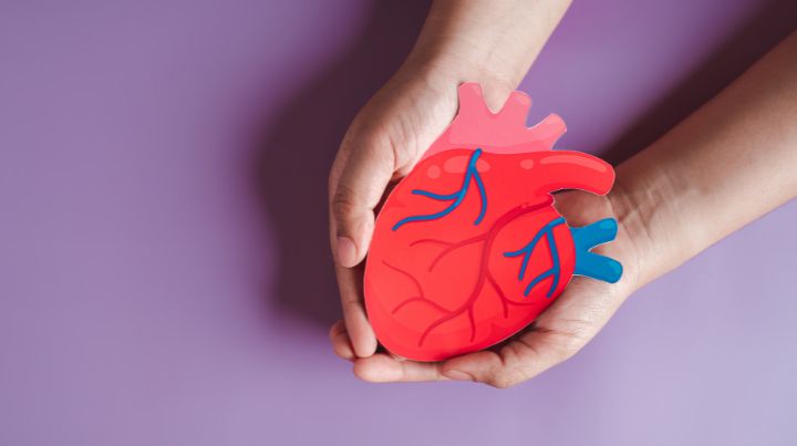 A person holding a animated heart.