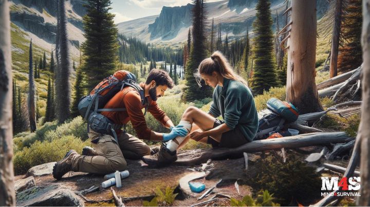 A man providing medical care to a woman in the mountains