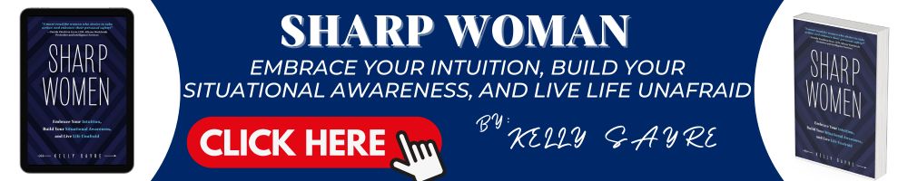A banner ad for the book Sharp Woman by Kelly Sayre