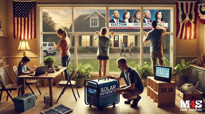 Family operating a Solar Generator during an emergency