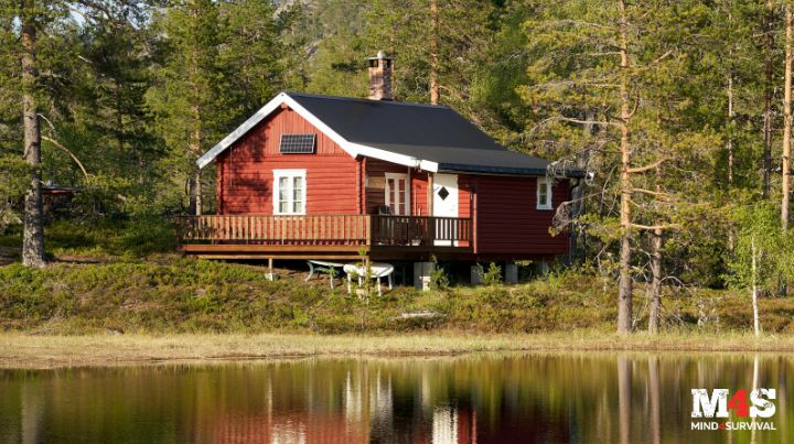 Off-grid home on the banks of a lake. 