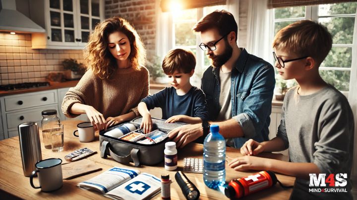 Prepper family in kitchen