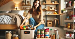 A woman stockpiling food