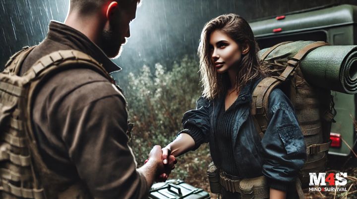 A new member shaking hands with the prepper group leader