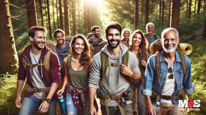 Hiking group in the woods.