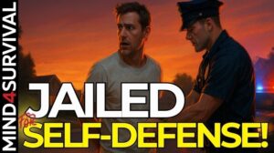 A man being arrested after defending himself.