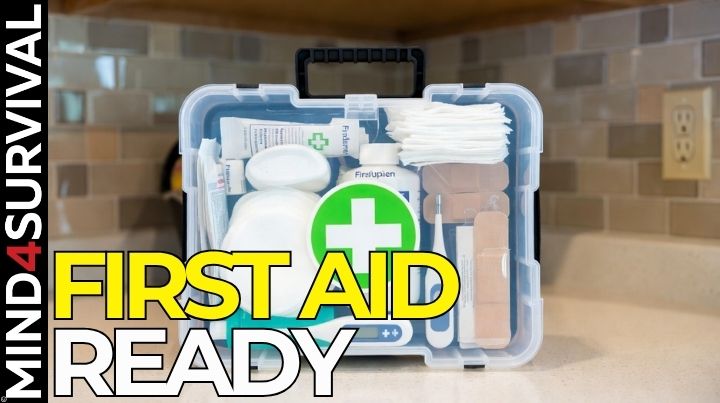 Organized home first aid kit on counter