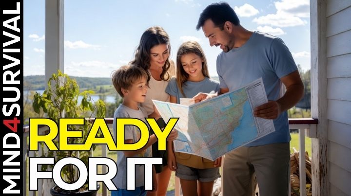 Family reviewing a paper map